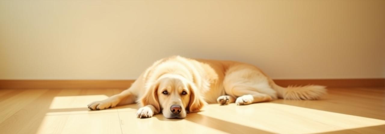 Golden Retriever resting peacefully on a clean floor